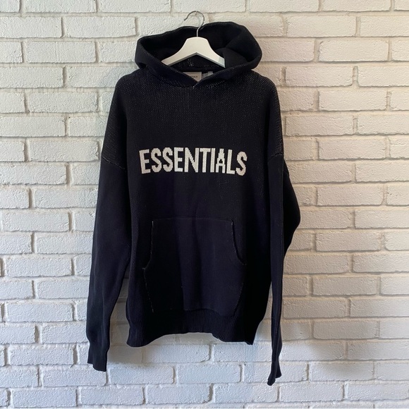 NEW Essentials Fear of God Black Knit Pullover Hoodie Sweatshirt Mens Size Small - Picture 1 of 9